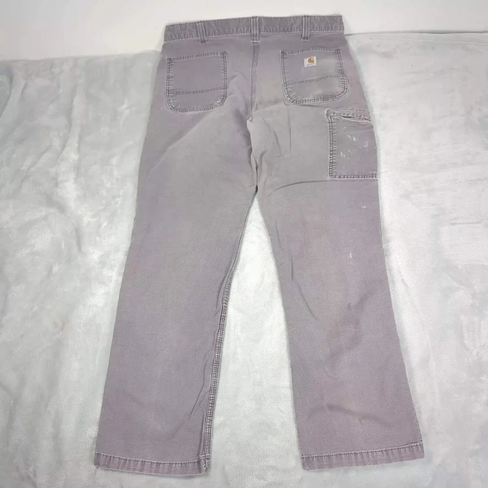 Carhartt Pants 38x32 Men Gray Canvas Rugged Flex Thick Work Distressed Relaxed